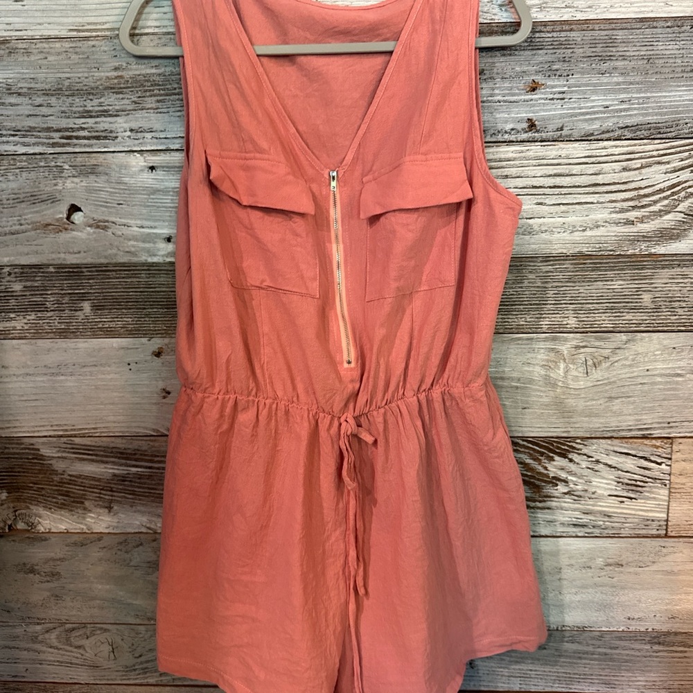 Coral Sleeveless Shorts Romper